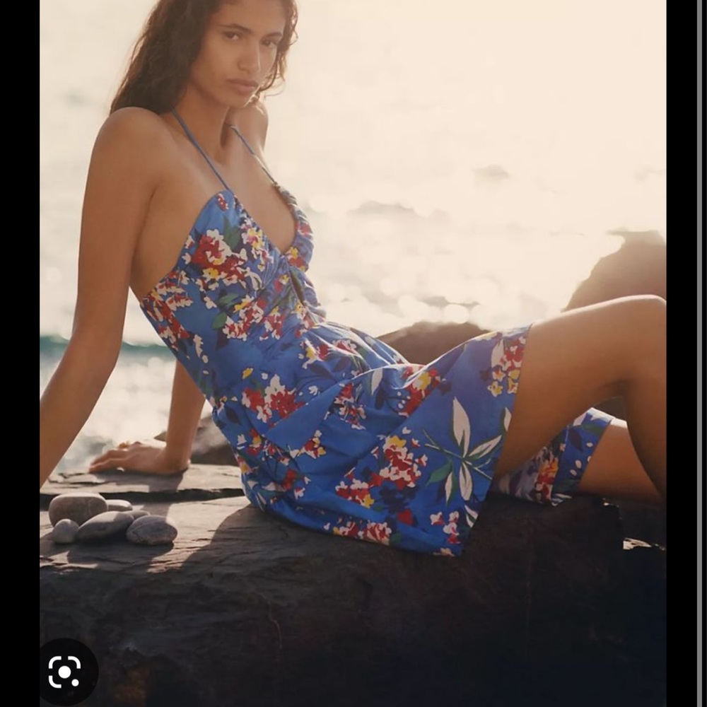 Anthropologie Blue Floral Mini Dress